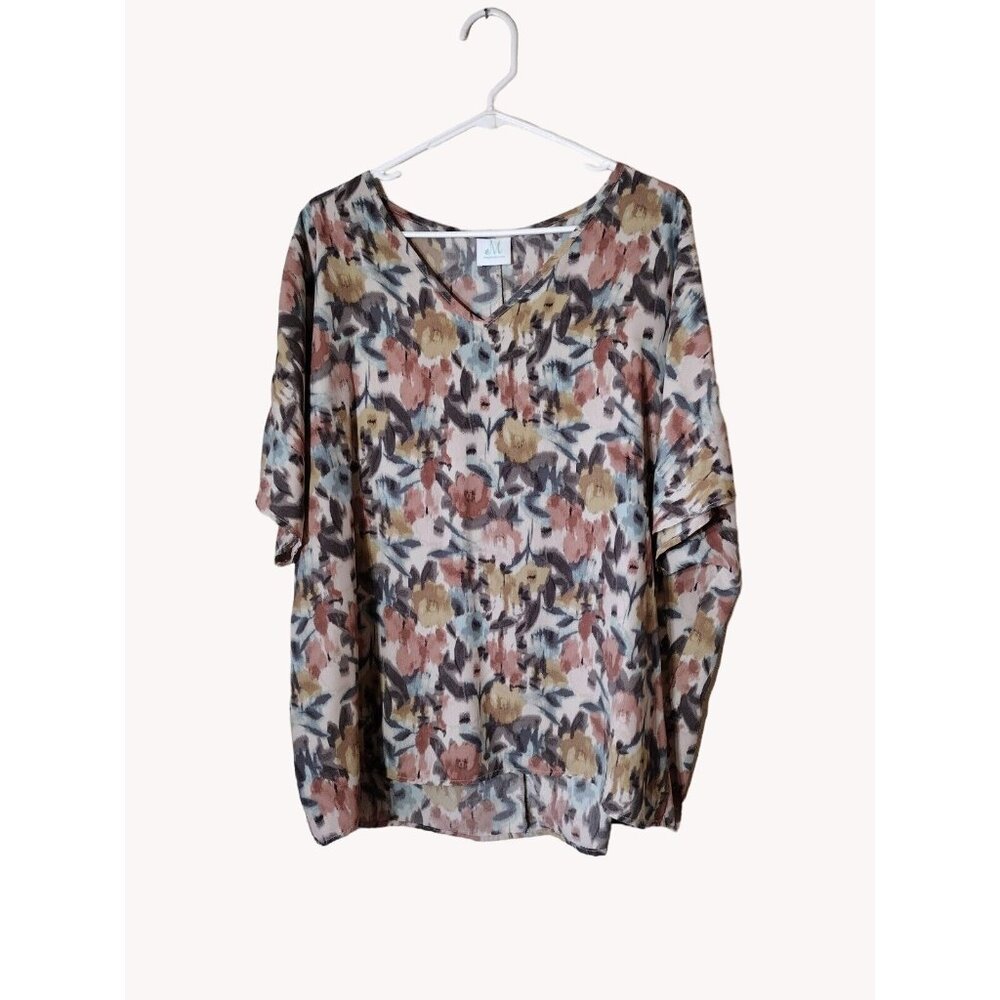 Mint Top Xl Floral V Neck Short Sleeve Lightweight